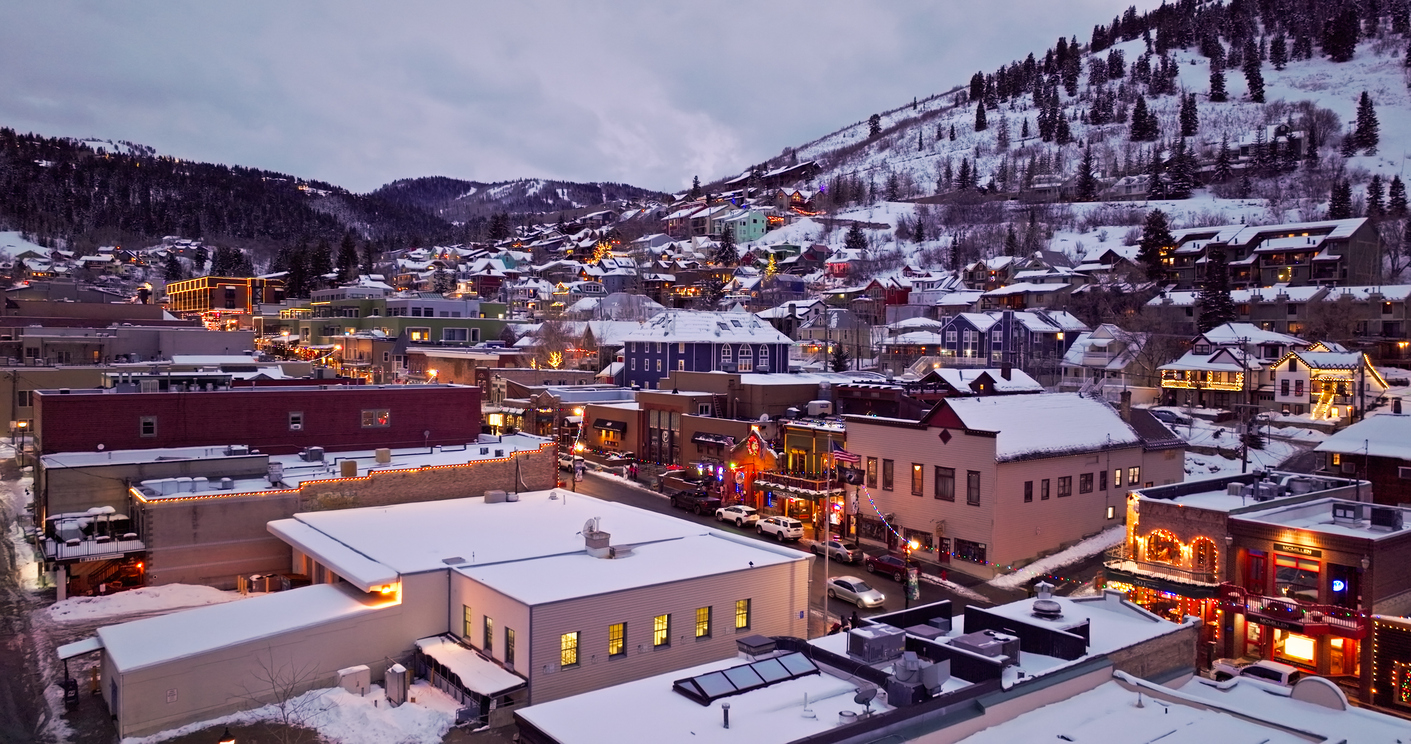 Drone Shot of Main Street, Park City at Sunset Drone Shot of Main Street, Park City at Sunset